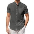 thumbnail image 1 of RYRJJ Mens Banded Collar Linen Cotton Shirts Casual Summer Beach Button-Down Short Sleeve Shirts with Chest Pocket(Dark Gray,M), 1 of 4