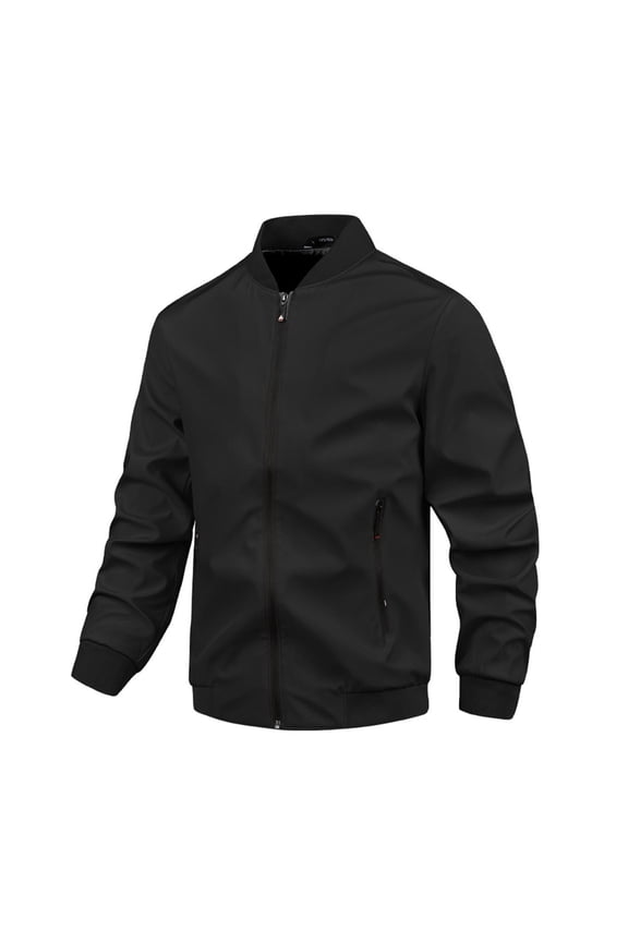Mens Bomber Jacket Lightweight Fashion Casual Stand Collar Windbreaker Jackets Full Zip Up Coat with Zipper Pocket(Black,XXL)
