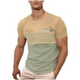 thumbnail image 1 of RYRJJ Mens Casual Muscle T-Shirts Striped Short Sleeve Tees Lightweight Quick Dry Crewneck Color Block Tee Shirts(Khaki,L), 1 of 6