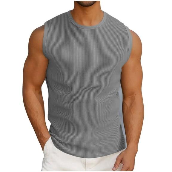 RYRJJ Mens Casual Tank Tops Ribbed Knit Sleeveless Shirt Basic Workout Athletic Tank Shirts Summer Muscle Tee(Gray,3XL)