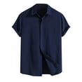 thumbnail image 1 of RYRJJ Mens Classic Cotton Linen Button Down Shirts Short Sleeves Summer Hawaiian Beach Shirts Casual Regular Fit Shirt Tops(Dark Blue,M), 1 of 9