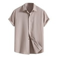 thumbnail image 1 of RYRJJ Mens Classic Cotton Linen Button Down Shirts Short Sleeves Summer Hawaiian Beach Shirts Casual Regular Fit Shirt Tops(Khaki,3XL), 1 of 3