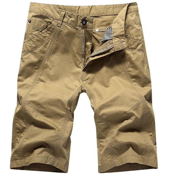 RYRJJ Mens Classic Work Cargo Shorts Cotton Twill Outdoor Lightweight Hiking Travel Shorts with 4 Pockets Big & Tall Size(Khaki,L)
