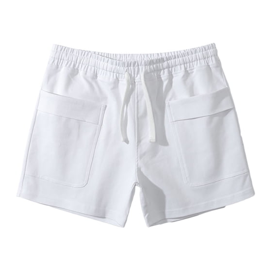 RYRJJ Mens Cotton Casual Lounge Shorts Pockets Drawstring Elastic Waist Jogger Athletic Workout Gym Sweat Shorts(White,L)