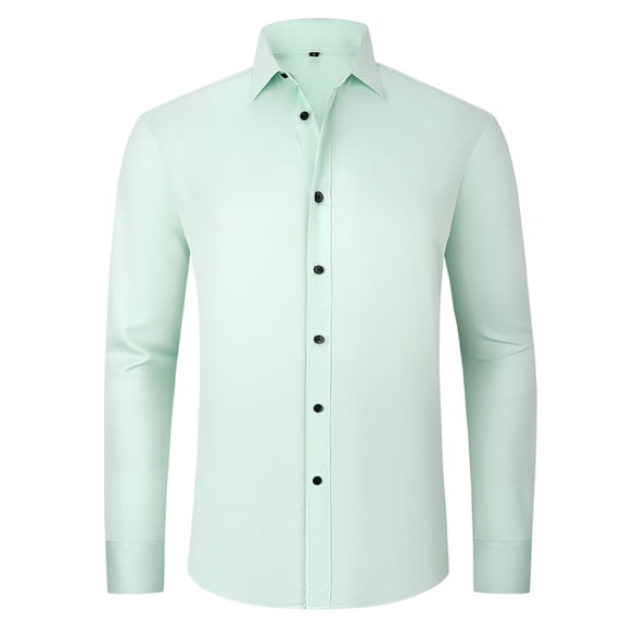 RYRJJ Mens Dress Shirts Solid Long Sleeve Stretch Wrinkle-Free Formal Shirt Business Casual Button Down Shirts(Green,XXL)