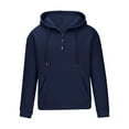 thumbnail image 1 of RYRJJ Mens Fleece Lined Hoodies Button Collar Drawstring Hooded Pullover Sweatshirt Casual Long Sleeve Tops Shirts with Pocket(Navy,M), 1 of 5