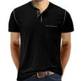 thumbnail image 1 of RYRJJ Mens Henley Shirts Classic 3 Button Short Sleeve Daily T Shirt Summer Collarless Casual Pullover Tops with Pocket(Black,XL), 1 of 4
