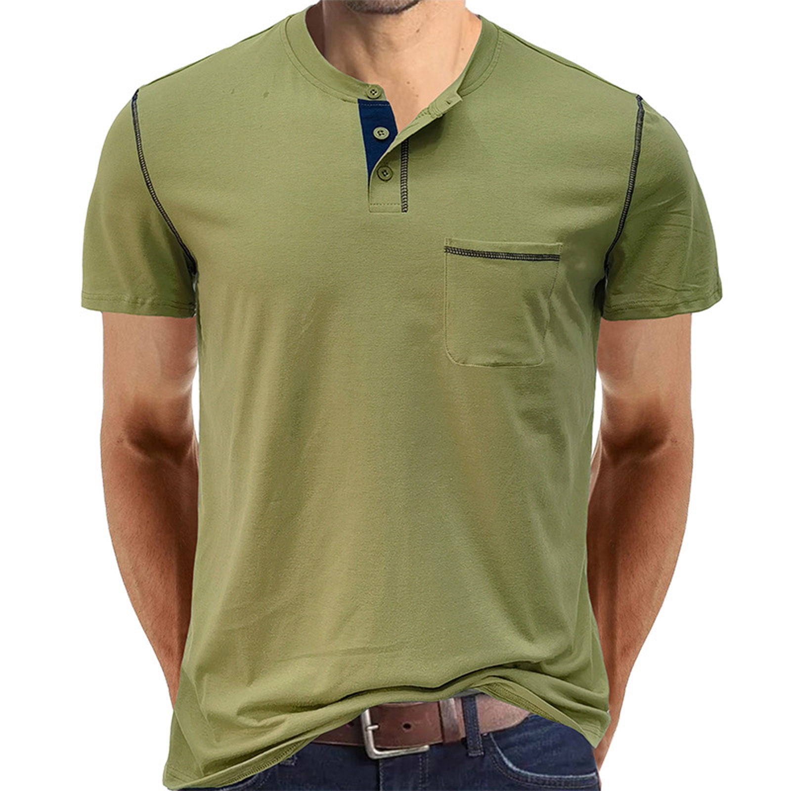 RYRJJ Mens Henley Shirts Classic Button Short Sleeve Daily T Shirt