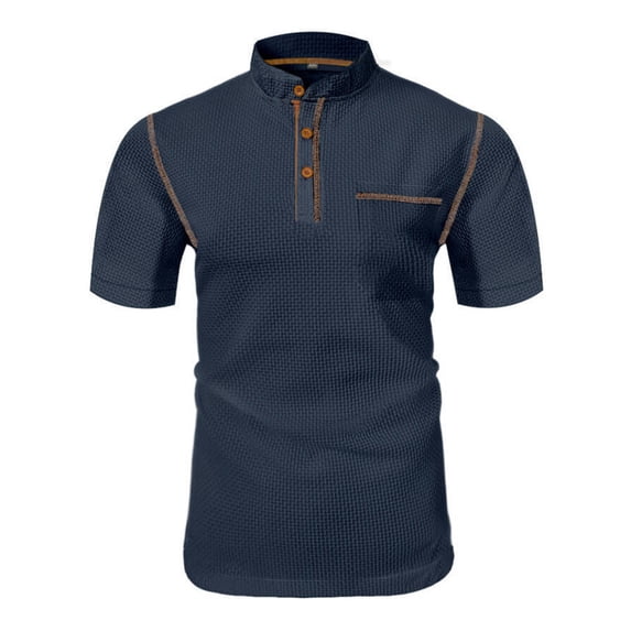 RYRJJ Mens Henley Shirts Lightweight Raglan Short Sleeve Summer Casual Classic Cotton T-Shirts Pocket Button Shirt(Navy,S)