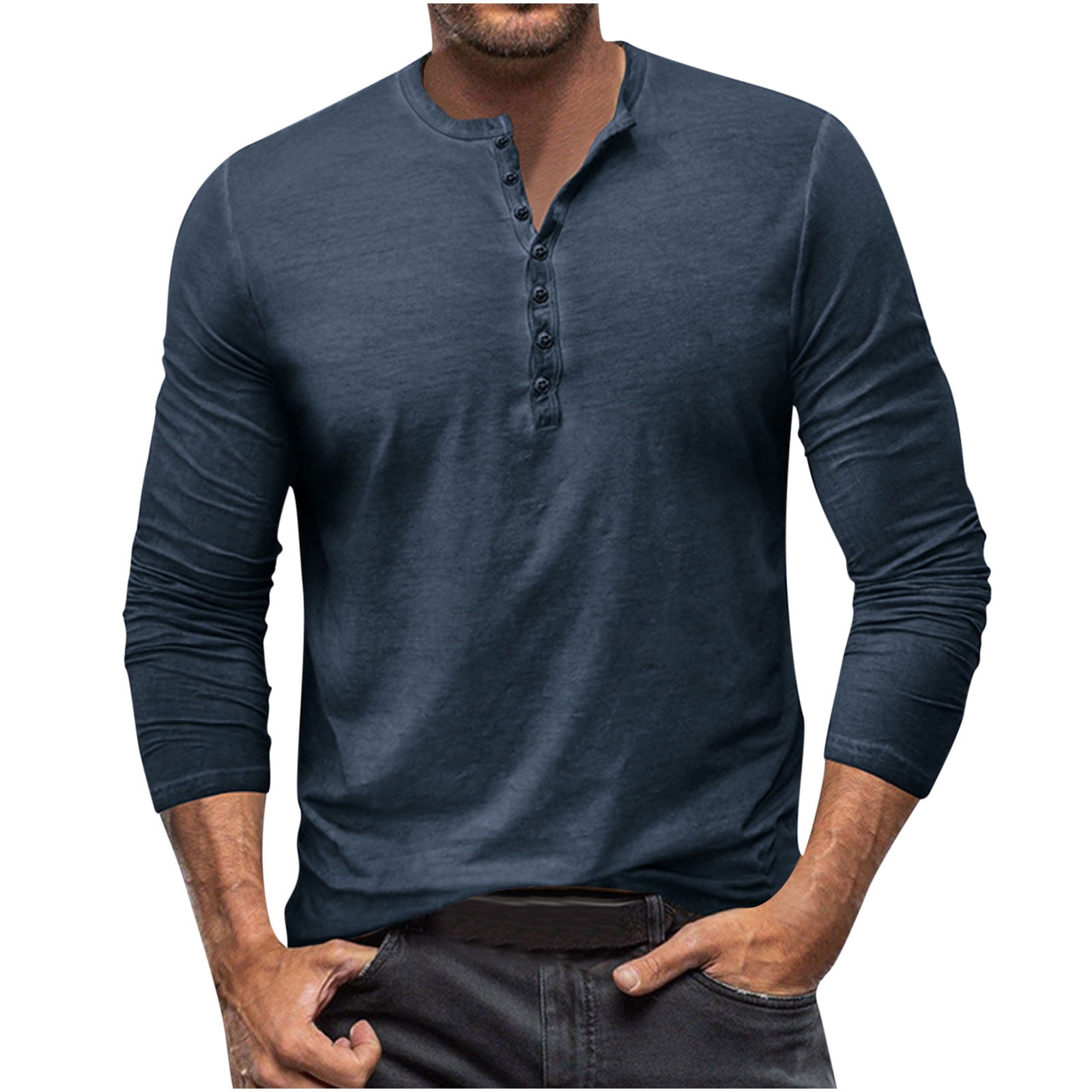 Ryrjj Mens Henley Shirts Long Sleeve T Shirt Fashion Casual Slim Fit Lightweight Basic Plain Pullover Tee Shirts(Dark Gray,3XL), Men's