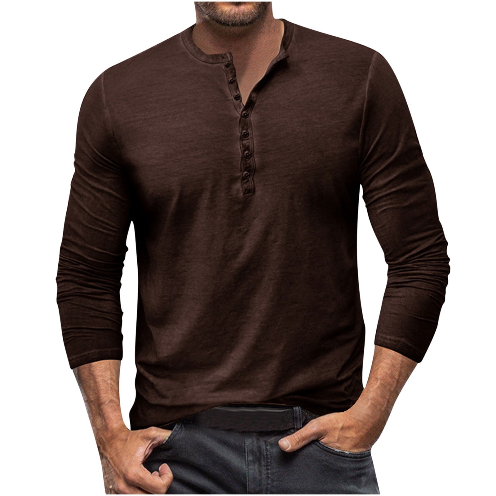 RYRJJ Mens Henley Shirts Long Sleeve T Shirt Fashion Casual Slim Fit  Lightweight Basic Plain Pullover Tee Shirts(Dark Gray,3XL)