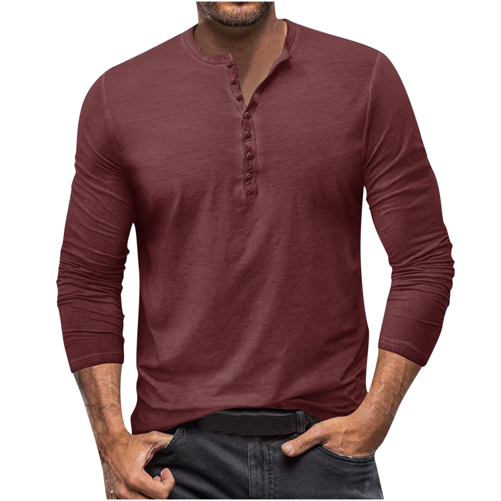 RYRJJ Mens Henley Shirts Long Sleeve T Shirt Fashion Casual Slim