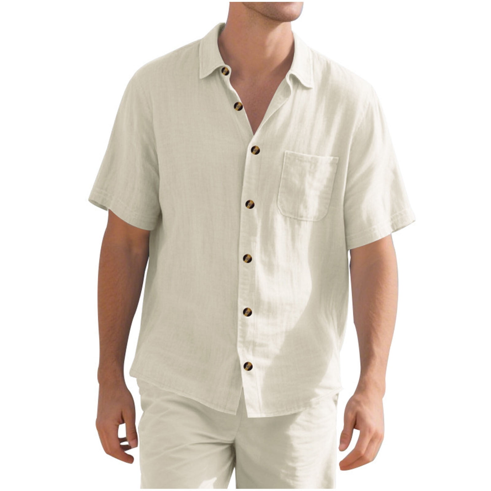 RYRJJ Mens Linen Shirts Short Sleeve Casual Button Down Shirts Beach ...