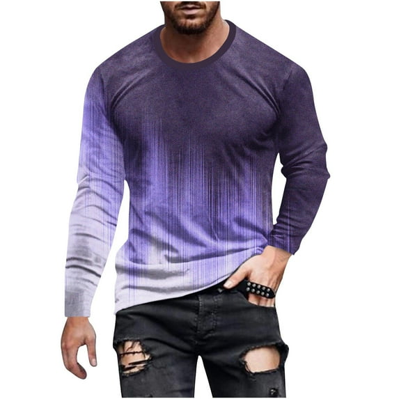 RYRJJ Mens Long Sleeve T-Shirts Casual Gradient Color Loose Pullover Graphic Tee Shirts Spring Fall Fashion Athletic Sweatshirts(Navy Blue,XXL)
