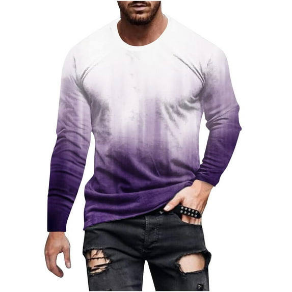 RYRJJ Mens Long Sleeve T-Shirts Casual Gradient Color Loose Pullover Graphic Tee Shirts Spring Fall Fashion Athletic Sweatshirts(White,3XL)