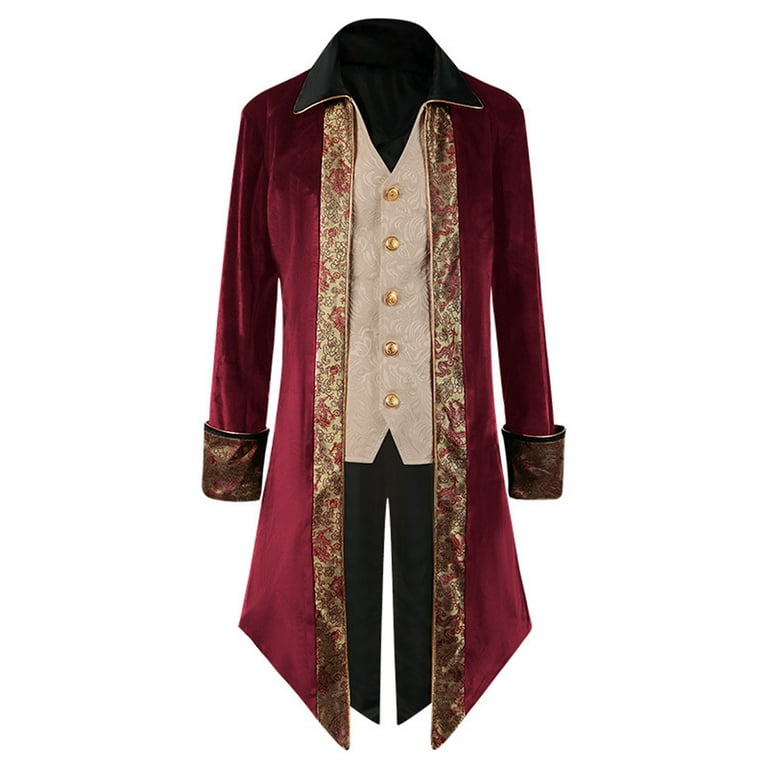 RYRJJ Mens Medieval Steampunk Tailcoat Vintage Gothic Tuxedo Jacket Renaissance Frock Long Coat Uniform Costume Red XL Walmart