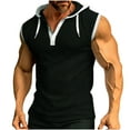 thumbnail image 1 of RYRJJ Mens Muscle Hooded Tank Tops Summer Sleeveless Button Up Waffle Henley Hoodie T Shirts Workout Gym Tops(Black,3XL), 1 of 6