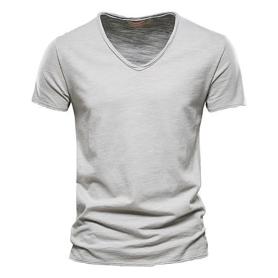 RYRJJ Mens Muscle T Shirts Summer Casual Slim Fit Short Sleeve T-Shirts Soft Lightweight V-Neck Basic Tees(Gray,M)
