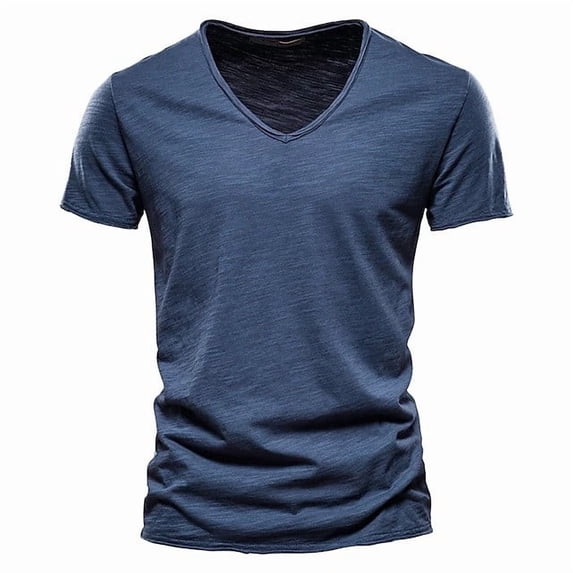 RYRJJ Mens Muscle T Shirts Summer Casual Slim Fit Short Sleeve T-Shirts Soft Lightweight V-Neck Basic Tees(Navy,XXL)