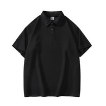 RYRJJ Mens Polo Shirts Summer Loose Short Sleeve Button Up Shirts for Men Golf Tennis Daily Casual Collared T-Shirt(Black,3XL)