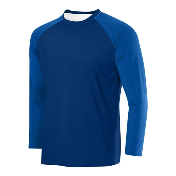 RYRJJ Mens Raglan Long Sleeve T Shirt Vintage Color Block Baseball Jersey Muscle Gym Workout Athletic Shirt Casual Tee Top(Blue,XXL)