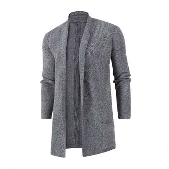RYRJJ Mens Shawl Collar Cardigan Open Front Sweaters Lightweight Long Knitted Drape Cape Outwear Coat with Pockets(Gray,XXL)