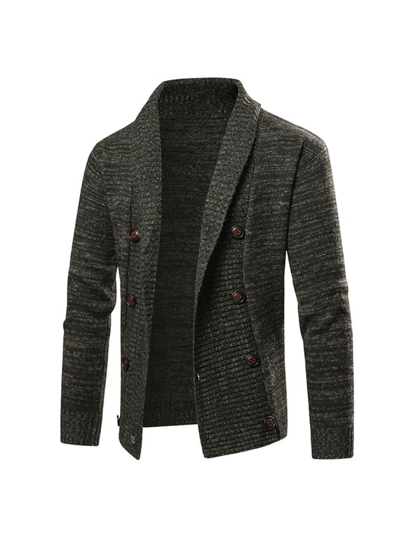 Mens Shawl Collar Cardigan Sweater Knit Button Chunky Long Sleeve Winter Casual Cardigans Open Front Outwear Jackets(Black,XL)