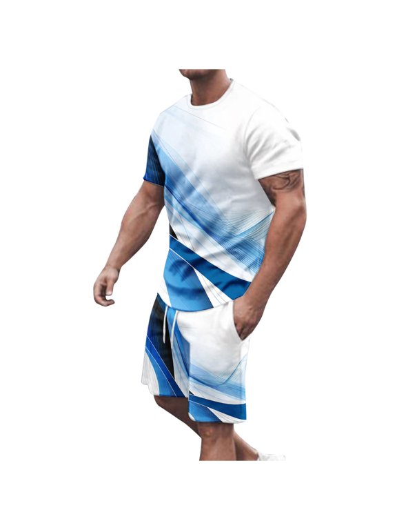 Mens Short Sets 2 Piece Outfits Short Sleeve T Shirt and Shorts Set Fashion Jogging Summer Tracksuits Casual Sport Set for Men