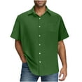 thumbnail image 1 of RYRJJ Mens Short Sleeve Button Down Shirts Casual Summer Linen Beach Cuban Vacation Shirts Lightweight Texture Shirt(Green,XL), 1 of 6