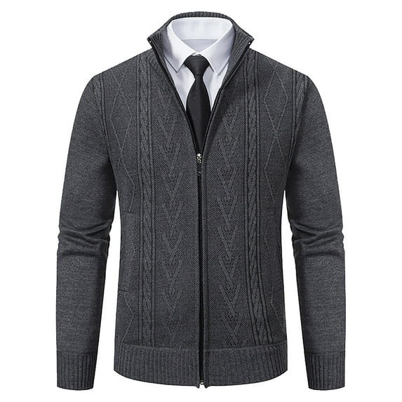 RYRJJ Mens Sweater Jackets Casual Stand Collar Knitted Cardigan Sweaters Lightweight Full Zip Knitwear Coat(Dark Gray,3XL)