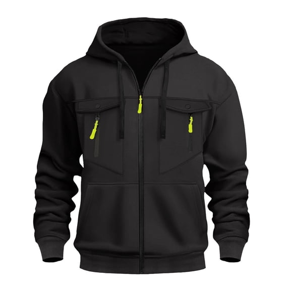 RYRJJ Mens Tactical Hoodies Jacket Full Zip Long Sleeve Workout Cargo Sweatshirts Sport Outdoor Winter Jackets with Pocket(Black,XXL)