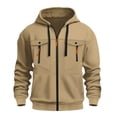 thumbnail image 1 of RYRJJ Mens Tactical Hoodies Jacket Full Zip Long Sleeve Workout Cargo Sweatshirts Sport Outdoor Winter Jackets with Pocket(Khaki,XL), 1 of 3