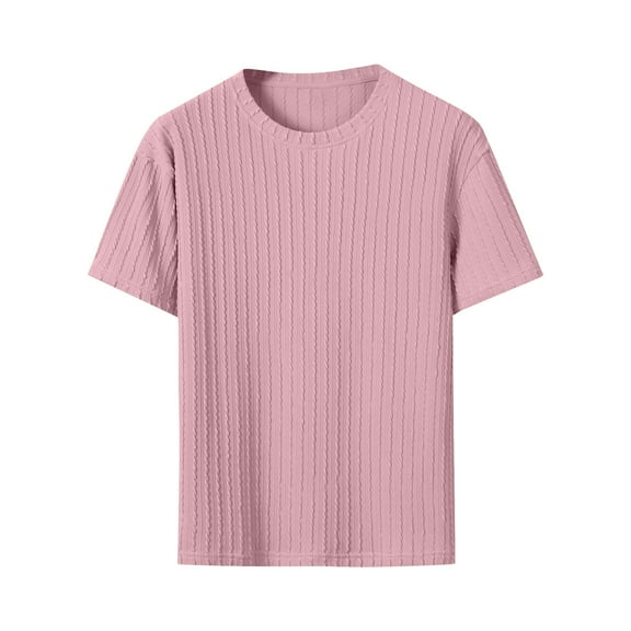 RYRJJ Mens Textured T-Shirts Solid Crewneck Basic Shirts Summer Stretch Casual Short Sleeve Tee Shirt(Pink,S)