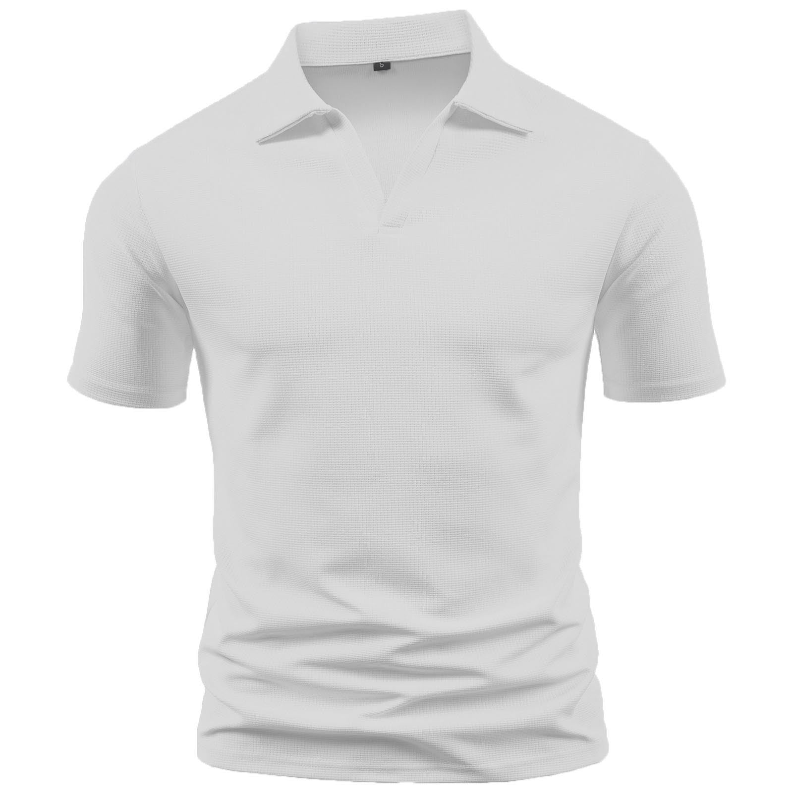 RYRJJ Mens Waffle Knit Polo Shirts V Neck Collared Short Sleeve