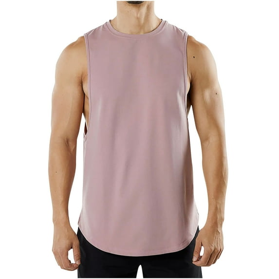 RYRJJ Mens Workout Cut Off Shirts Athletic Muscle Shirt Bodybuilding Fitness Tank Tops Sleeveless Gym T Shirts(Pink,3XL)