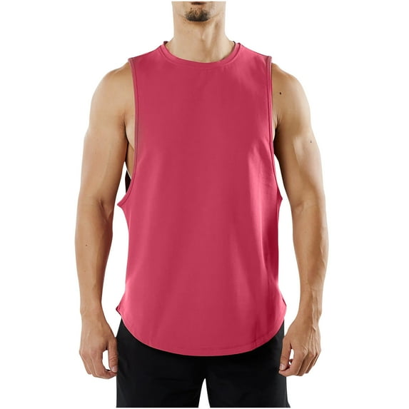 RYRJJ Mens Workout Cut Off Shirts Athletic Muscle Shirt Bodybuilding Fitness Tank Tops Sleeveless Gym T Shirts(Red,L)