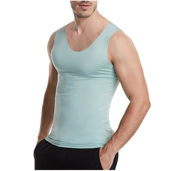 RYRJJ Muscle Tank Top for Mens Summer Casual Slim Fit Sports Gym Bodybuilding Tees Modal Sleeveless Stretch Quick Dry Workout Tops(Green,L)