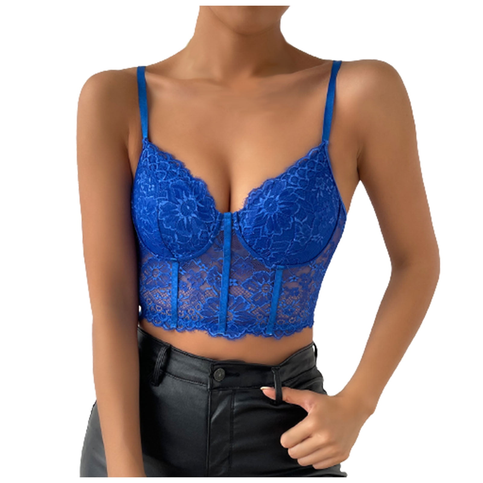 RYRJJ On Clearance Corset Tops for Women Summer Lace Bustier Tank Top Mesh  Sexy Vintage Spaghetti Strap Going Out Party Crop Tops(Blue,XS)