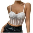 thumbnail image 1 of RYRJJ On Clearance Lace Corset Crop Top V Neck Elastic Straps for Party Streetwear Going Out Clubwear Corset Tops for Women Bustier(White,L), 1 of 7