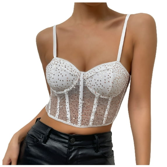 RYRJJ On Clearance Lace Corset Crop Top V Neck Elastic Straps for Party Streetwear Going Out Clubwear Corset Tops for Women Bustier(White,XS)