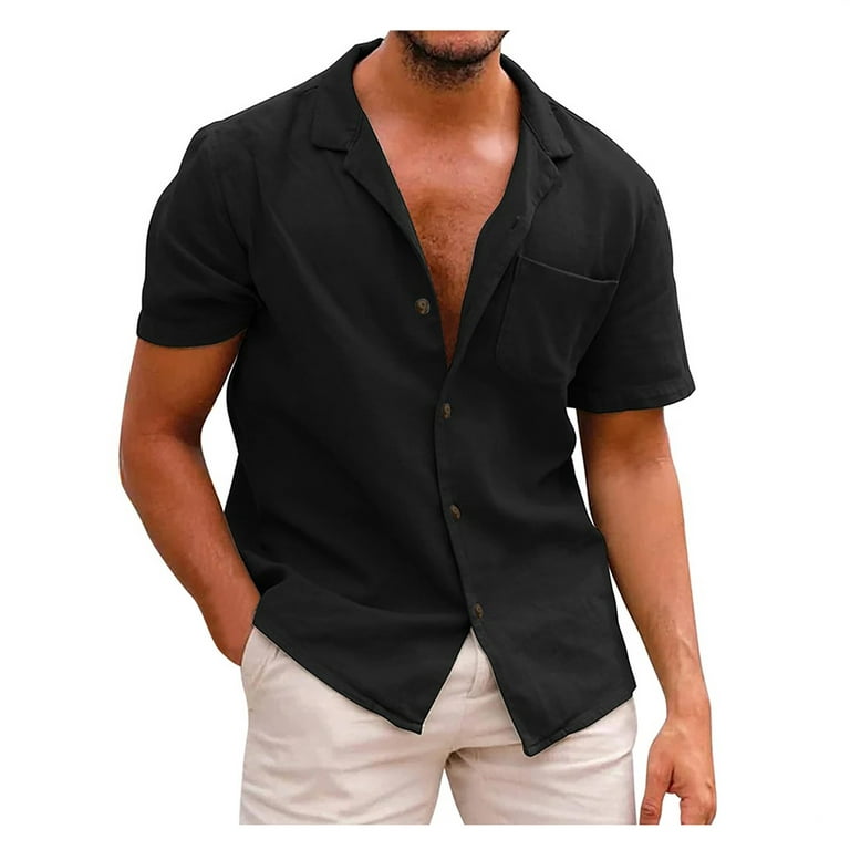 RYRJJ On Clearance Men's Short Sleeve Regular Fit Dress Shirts Button Down  Shirts Summer Casual Beach Shirt with Chest Pocket Black XL 