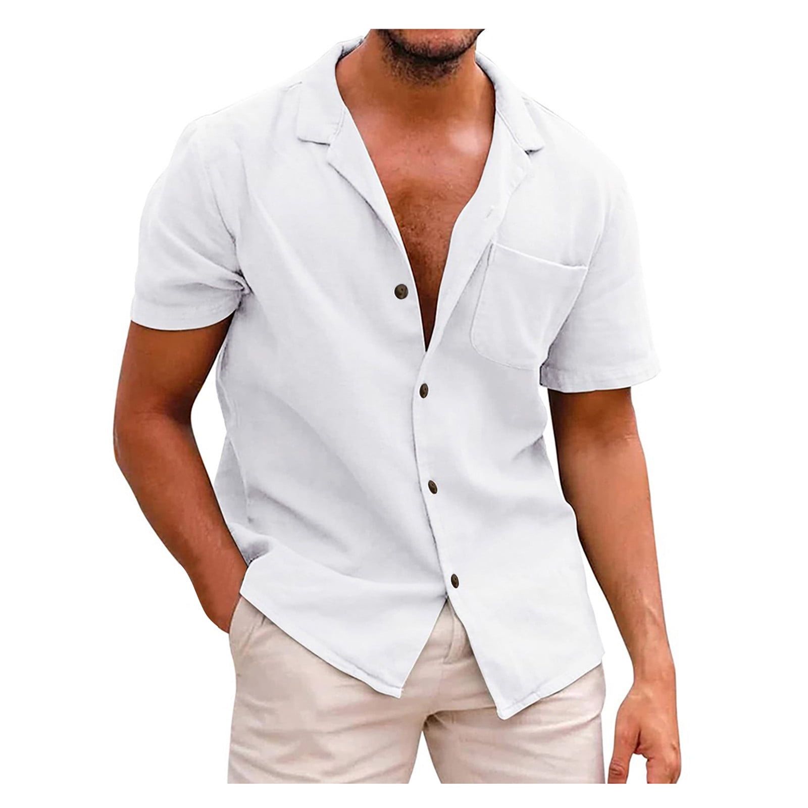 RYRJJ On Clearance Men's Short Sleeve Regular Fit Dress Shirts Button Down  Shirts Summer Casual Beach Shirt with Chest Pocket White XL 