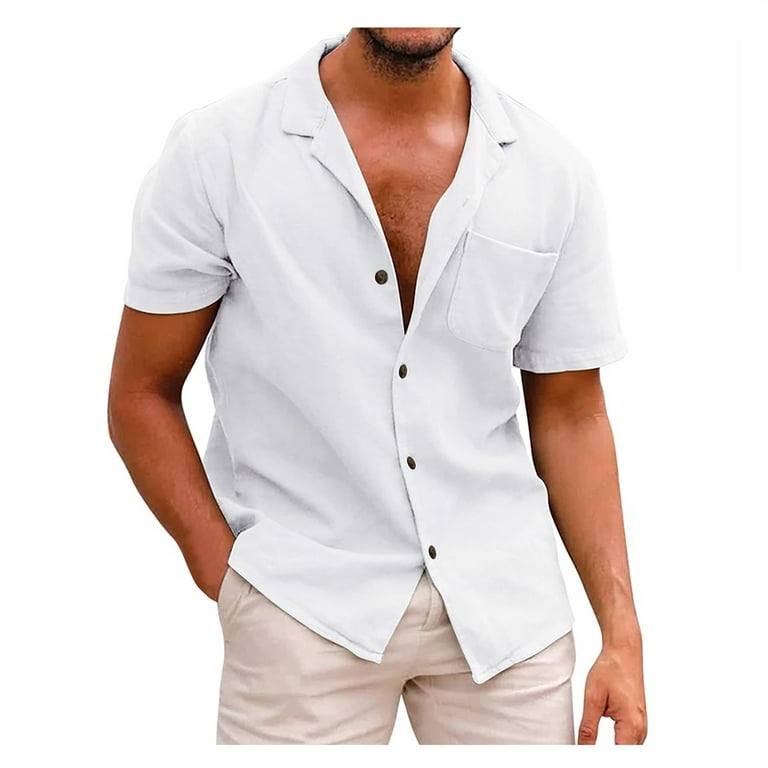RYRJJ On Clearance Men's Short Sleeve Regular Fit Dress Shirts Button Down  Shirts Summer Casual Beach Shirt with Chest Pocket White XXL