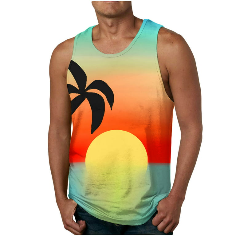 RYRJJ On Clearance Mens Funny Hawaii Tank Tops 3D Printed Palm Tree Graphic  Sleeveless Tee Shirts Summer Muscle Gym Workout T-Shirt Red XXL 