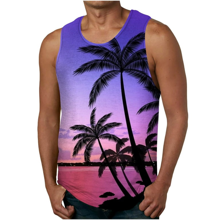 RYRJJ On Clearance Palm Tree Tanks Tops for Mens Cool Printed Graphic  Sleeveless Tank Top Muscle Shirt for Workout Gym Jogging Purple XXL 