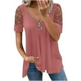 thumbnail image 1 of RYRJJ Plus Size Cold Shoulder Tops Shirt for Women Cut Out Rhinestone Tshirt Casual Summer Zip V Neck Short Sleeve Tunic Blouse(Pink,S), 1 of 6
