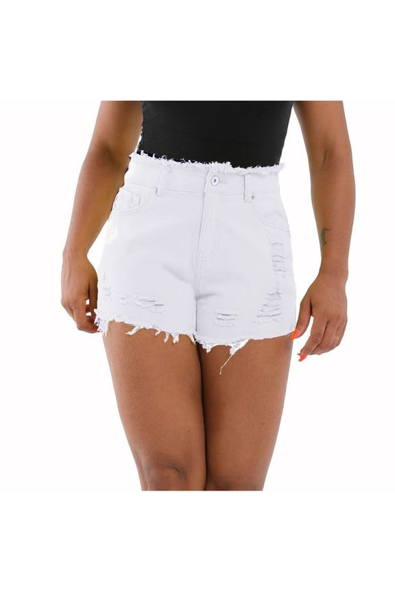 Womens Cut Off Denim Short Frayed Distressed Jean Short Cute High Waist Ripped Hot Shorts Comfy Stretchy(White,XL)