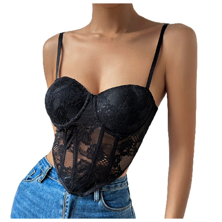 easyforever Women Lace Cupless Bra Push Up Hollow Out Bralette Corset  Underwire Crop Top Bustier Black Small : : Clothing, Shoes &  Accessories