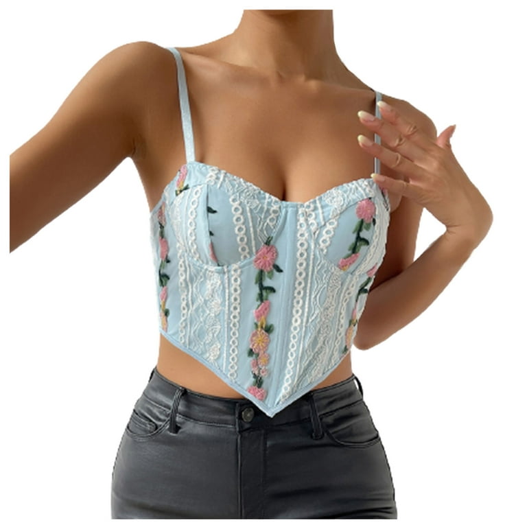 LBECLEY Undergarments for Dresses Women Bustier Corset Top Zipper Eyelet  Lace Up Floral Print Push Up Crop Tops Vintage Tank Top Party Clubwear  Bodice