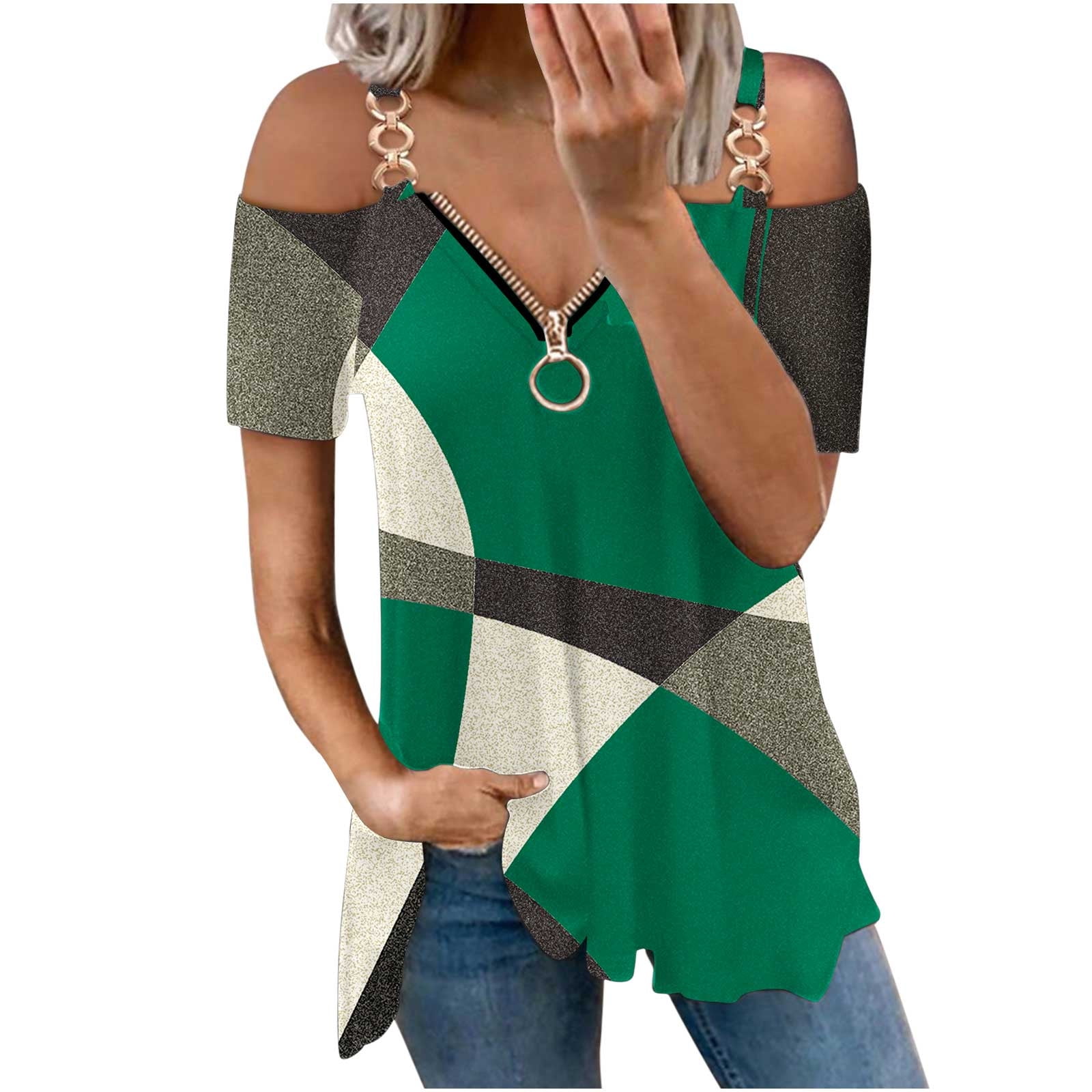 https://i5.walmartimages.com/seo/RYRJJ-On-Clearance-Womens-Short-Sleeve-Blouse-Cold-Shoulder-Chain-Strap-Printed-Tunic-Zip-Up-V-Neck-Comfy-Tops-Casual-Cute-Shirts-Green-XL_50a0fa7b-acc9-4a33-a07a-30050fef91ec.a5a6d5650dc531b307777855db97269e.jpeg